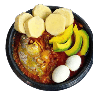 ampesi (fish,weley, ege, kontomire or gravy stew)