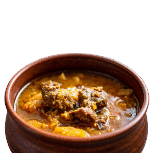 fufu with light soup + goat meat